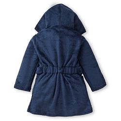 Babyhug Velour Knit Full Sleeves Hooded Bath Robe With Elastic At Waist & Raccoon Patch - Navy Blue