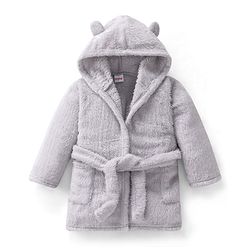 Babyhug Velour Knit Full Sleeves Solid Hooded Bath Robe with Ear Applique - Grey