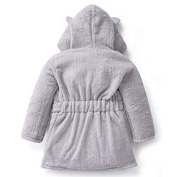 Babyhug Velour Knit Full Sleeves Solid Hooded Bath Robe with Ear Applique - Grey