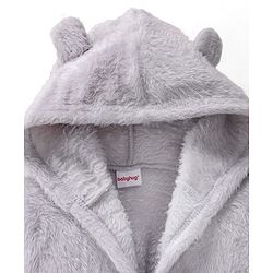 Babyhug Velour Knit Full Sleeves Solid Hooded Bath Robe with Ear Applique - Grey