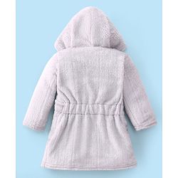 Babyhug Terry Knit Full Sleeves Hooded Bath Robe With Dino Patch - Grey