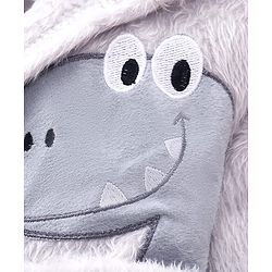 Babyhug Terry Knit Full Sleeves Hooded Bath Robe With Dino Patch - Grey