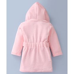Babyhug Velour Knit Full Sleeves Hooded Bath Robe With Elastic on Waist & Unicorn Embroidery - Pink