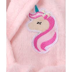 Babyhug Velour Knit Full Sleeves Hooded Bath Robe With Elastic on Waist & Unicorn Embroidery - Pink
