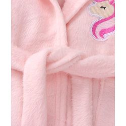 Babyhug Velour Knit Full Sleeves Hooded Bath Robe With Elastic on Waist & Unicorn Embroidery - Pink