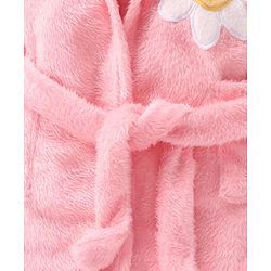 Babyhug Velour Knit Full Sleeves Hooded Bath Robe With Floral Patch - Pink