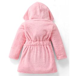 Babyhug Velour Knit Full Sleeves Hooded Bath Robe With Floral Patch - Pink