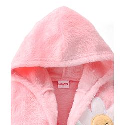 Babyhug Velour Knit Full Sleeves Hooded Bath Robe With Floral Patch - Pink