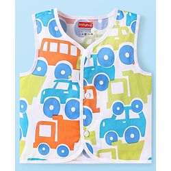 Babyhug 100% Cambric Woven  Sleeveless Front Open Jhabla with Vehicle  & Stripe Print  Pack of 3 - Green & Blue