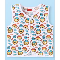 Babyhug 100% Cambric Woven Sleeveless Front Open Jhabla with Lion & Stripe Print  Pack of 3 - Yellow White & Blue