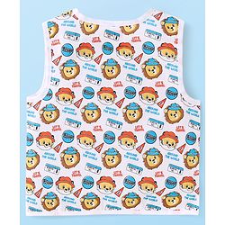 Babyhug 100% Cambric Woven Sleeveless Front Open Jhabla with Lion & Stripe Print  Pack of 3 - Yellow White & Blue