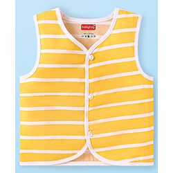 Babyhug 100% Cambric Woven Sleeveless Front Open Jhabla with Lion & Stripe Print  Pack of 3 - Yellow White & Blue