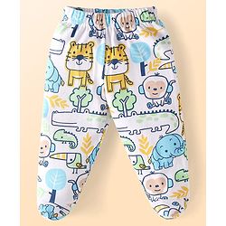 Babyhug Cotton Knit Full Length Bottie Leggings with Strips & Animal Print Pack of 3 - Orange White & Light Blue