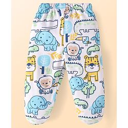 Babyhug Cotton Knit Full Length Bottie Leggings with Strips & Animal Print Pack of 3 - Orange White & Light Blue
