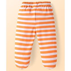 Babyhug Cotton Knit Full Length Bottie Leggings with Strips & Animal Print Pack of 3 - Orange White & Light Blue