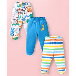 Babyhug Interlock Knit Bootie Leggings with Jungle Theme Print & Stripes Pack of 3 - Multicolor