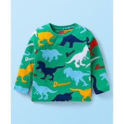 Babyhug Cotton Knit Full Sleeves Night Suit with Dino Print - Green