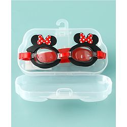 Babyhug Disney Swimming Goggles With Minnie Mouse Applique - Black & Red