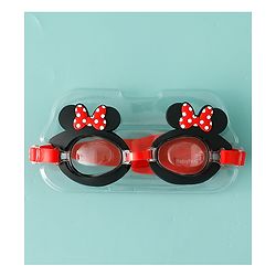 Babyhug Disney Swimming Goggles With Minnie Mouse Applique - Black & Red