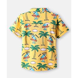 Babyhug Cotton Knit Half Sleeves Shirt with Beach Theme Print - Yellow