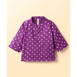 Babyhug Cambric Woven Full Sleeves Kurta Pyjama Set With Bandhani Print - Purple & White