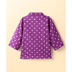 Babyhug Cambric Woven Full Sleeves Kurta Pyjama Set With Bandhani Print - Purple & White