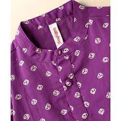 Babyhug Cambric Woven Full Sleeves Kurta Pyjama Set With Bandhani Print - Purple & White