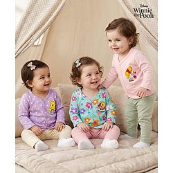 Babyhug Disney Interlock Knit Full Sleeves Jhablas with Winnie the Pooh Graphics Pack of 3 - Light Blue Lavender & Pink