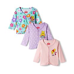 Babyhug Disney Interlock Knit Full Sleeves Jhablas with Winnie the Pooh Graphics Pack of 3 - Light Blue Lavender & Pink