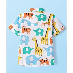 Babyhug Cotton Knit Half Sleeves Shirt with Animals  Print - White
