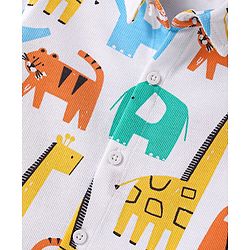 Babyhug Cotton Knit Half Sleeves Shirt with Animals  Print - White