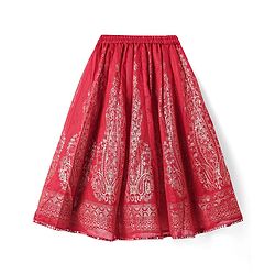 Babyhug Woven Short Sleeves Floral Embroidered & Foil Printed Choli Lehenga with Dupatta- Red