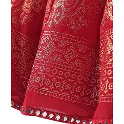 Babyhug Woven Short Sleeves Floral Embroidered & Foil Printed Choli Lehenga with Dupatta- Red