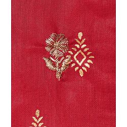 Babyhug Woven Short Sleeves Floral Embroidered & Foil Printed Choli Lehenga with Dupatta- Red