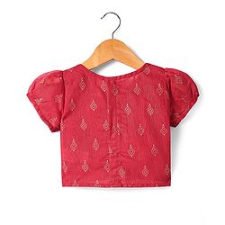 Babyhug Woven Short Sleeves Floral Embroidered & Foil Printed Choli Lehenga with Dupatta- Red