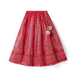 Babyhug Woven Short Sleeves Floral Embroidered & Foil Printed Choli Lehenga with Dupatta- Red