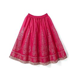 Babyhug Woven Half Sleeves Lehenga Choli Set With Floral Foil Print & Embroidery And Dupatta - Dark Pink