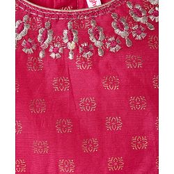 Babyhug Woven Half Sleeves Lehenga Choli Set With Floral Foil Print & Embroidery And Dupatta - Dark Pink