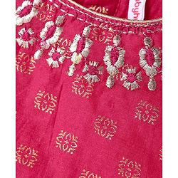 Babyhug Woven Half Sleeves Lehenga Choli Set With Floral Foil Print & Embroidery And Dupatta - Dark Pink