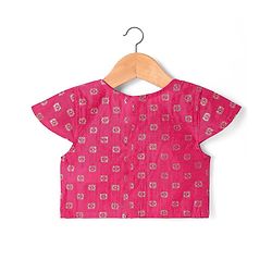 Babyhug Woven Half Sleeves Lehenga Choli Set With Floral Foil Print & Embroidery And Dupatta - Dark Pink