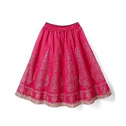 Babyhug Woven Half Sleeves Lehenga Choli Set With Floral Foil Print & Embroidery And Dupatta - Dark Pink