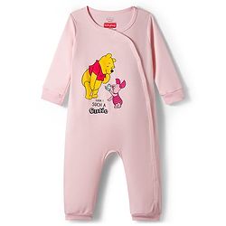 Babyhug Disney Interlock Knit Full Sleeves Front Open Rompers with Winnie the Pooh Graphics Pack of 3 - Pink Turquoise & Lilac