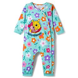 Babyhug Disney Interlock Knit Full Sleeves Front Open Rompers with Winnie the Pooh Graphics Pack of 3 - Pink Turquoise & Lilac