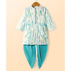 Babyhug Cotton Woven Full Sleeves Kurta Dhoti Set With Abstract Print & Embroidery - Turquoise