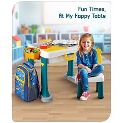 Babyhug Junior Study Kids Study Table and Chair Set with Storage|4 in 1 Multifunctional Desk Set for 3- 7 Years Kids|Upto 50 Kg Weight Capacity - Yellow