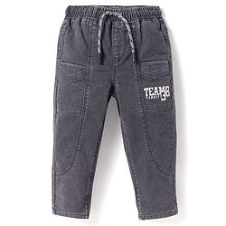 Babyhug Full Length Denim Jeans With Text Print - Charcoal Grey