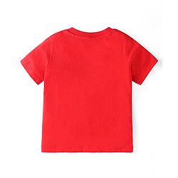 Babyhug Single Jersey Knit Half Sleeves T-Shirt & Shorts Set With Text Print & Tiger Patch - Red & Navy Blue