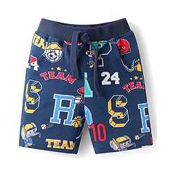 Babyhug Single Jersey Knit Half Sleeves T-Shirt & Shorts Set With Text Print & Tiger Patch - Red & Navy Blue