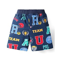 Babyhug Single Jersey Knit Half Sleeves T-Shirt & Shorts Set With Text Print & Tiger Patch - Red & Navy Blue