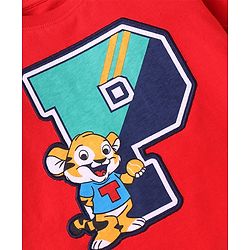 Babyhug Single Jersey Knit Half Sleeves T-Shirt & Shorts Set With Text Print & Tiger Patch - Red & Navy Blue